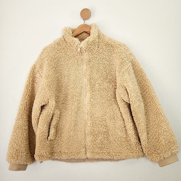 Levi's Teddy Sherpa Fleece Full Zip Jacket Sesame Brown Tan Medium Cinched NEW - Picture 4 of 16